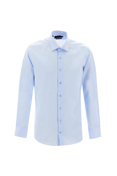 Açık Mavi Uzun Kol Slim Fit Dar Kesim Desenli Spor Pamuk Gömlek