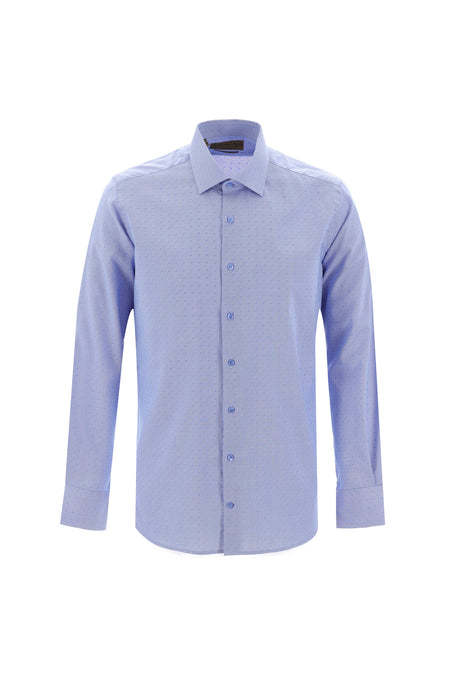Koyu Mavi Uzun Kol Slim Fit Dar Kesim Desenli Spor Pamuk Gömlek