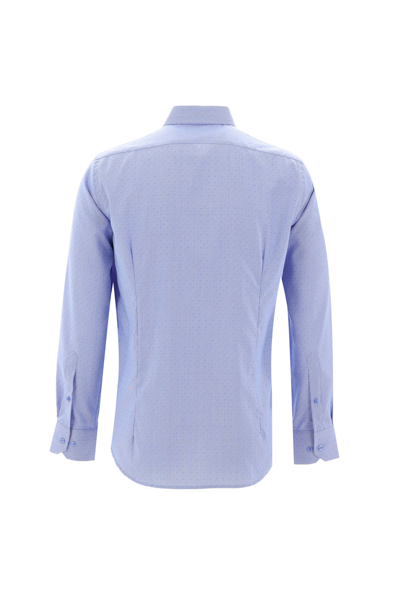 Koyu Mavi  Uzun Kol Slim Fit Dar Kesim Desenli Spor Pamuk Gömlek