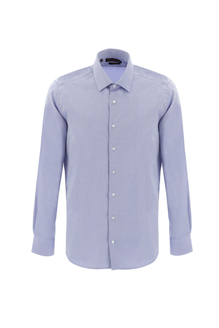 Mavi Uzun Kol Slim Fit Dar Kesim Desenli Klasik Pamuk Gömlek