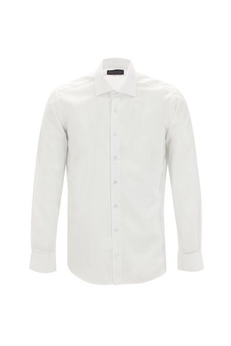 Beyaz Uzun Kol Slim Fit Dar Kesim Desenli Spor Pamuk Gömlek