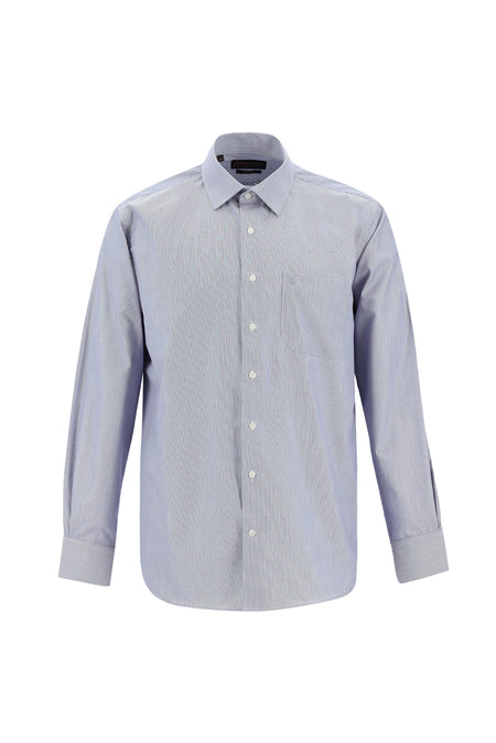 Orta Lacivert Uzun Kol Regular Fit Non Iron Desenli Pamuk Gömlek