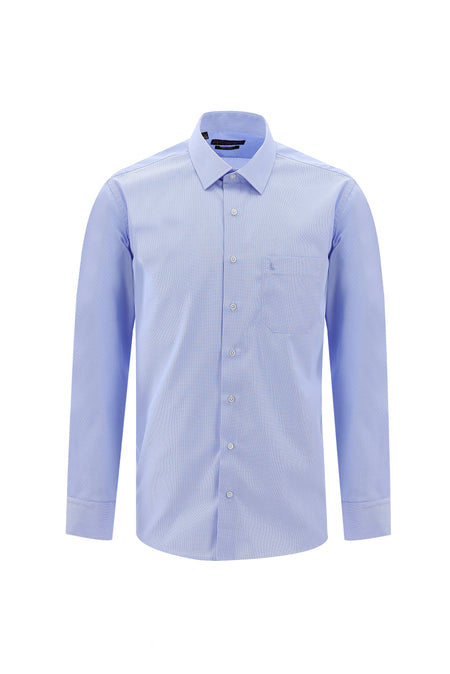 Gök Mavisi Uzun Kol Regular Fit Non Iron Desenli Pamuk Gömlek