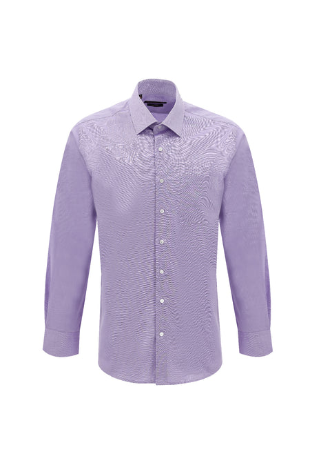 Lila Uzun Kol Regular Fit Non Iron Desenli Pamuk Gömlek