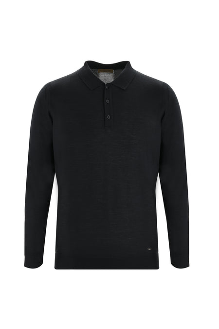 Siyah Polo Yaka Regular Fit Triko Kazak