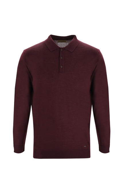 Koyu Bordo Polo Yaka Regular Fit Triko Kazak