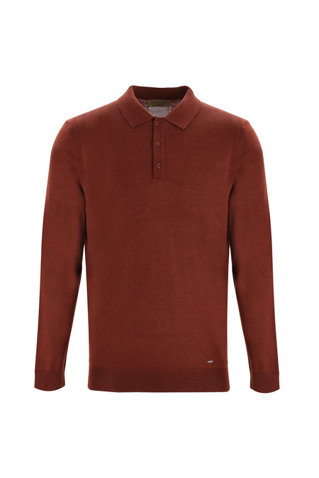 Kiremit Polo Yaka Regular Fit Triko Kazak
