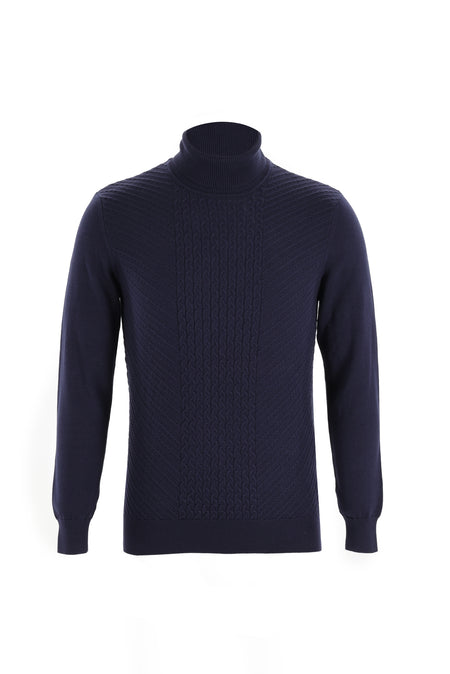 Orta Lacivert Balıkçı Yaka Slim Fit Dar Kesim Triko Kazak