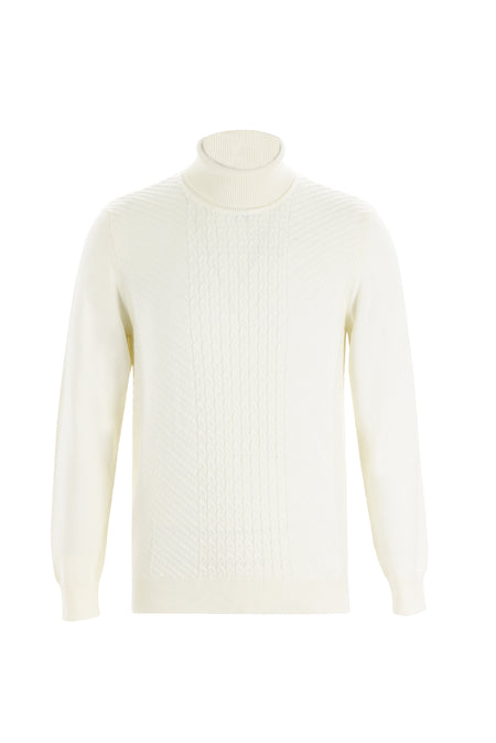 Ekru Balıkçı Yaka Slim Fit Dar Kesim Triko Kazak