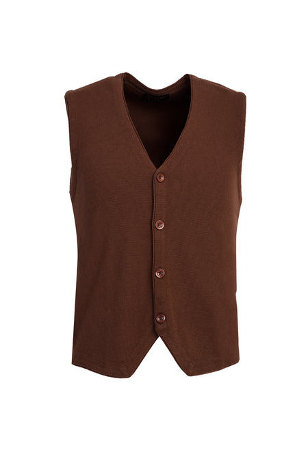 Açık Kahve Slim Fit Dar Kesim Triko Yelek