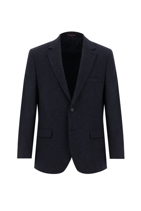 Orta Lacivert Slim Fit Dar Kesim Yünlü Klasik Ceket