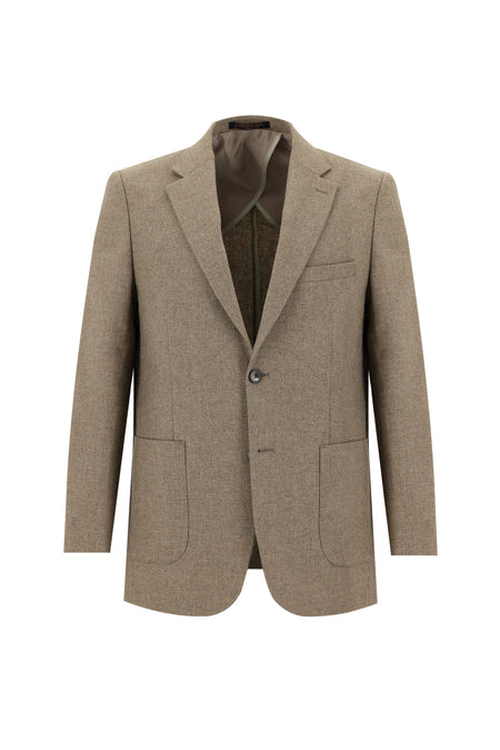 Koyu Bej Slim Fit Dar Kesim Yünlü Ceket