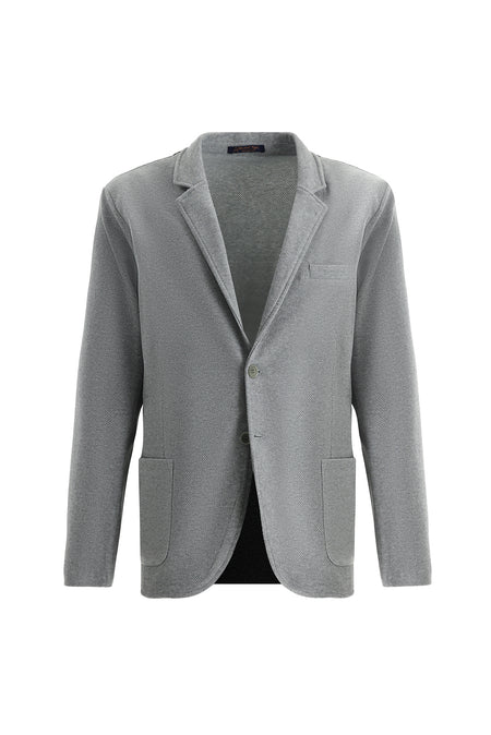 Orta Gri Slim Fit Dar Kesim Desenli Spor Örme Ceket