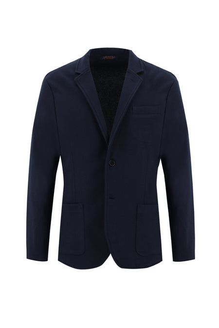 Koyu Lacivert Slim Fit Dar Kesim Desenli Spor Örme Ceket