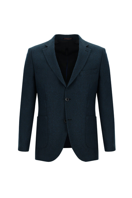 Petrol Yeşili Slim Fit Dar Kesim Desenli Ceket