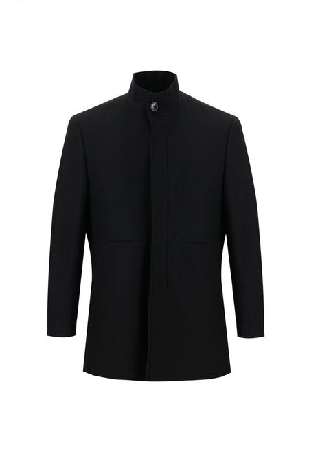 Siyah Slim Fit Dar Kesim Yünlü Kaban