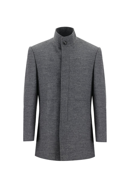 Orta Gri Slim Fit Dar Kesim Yünlü Kaban