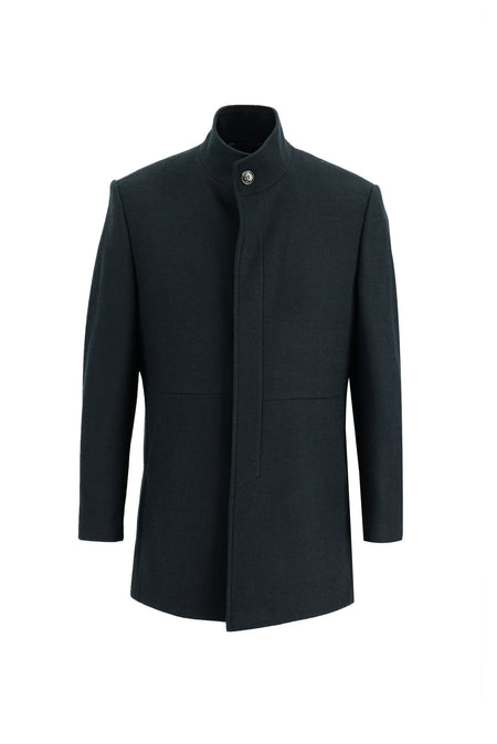 Koyu Yeşil Slim Fit Dar Kesim Yünlü Kaban