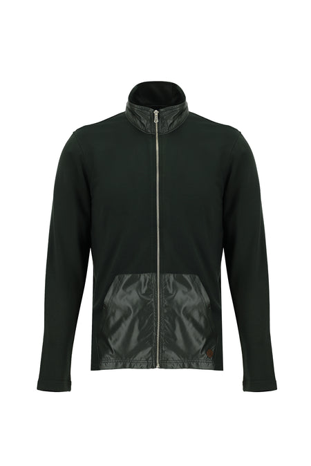 Orta Haki Dik Yaka Regular Fit Fermuarlı Pamuklu Sweatshirt