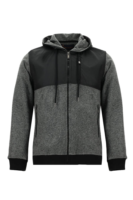 Açık Füme Kapüşonlu Regular Fit Fermuarlı Yünlü Sweatshirt