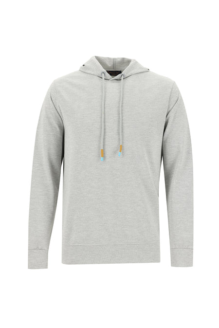 Açık Gri Melanj Kapüşonlu Regular Fit Pamuk Sweatshirt
