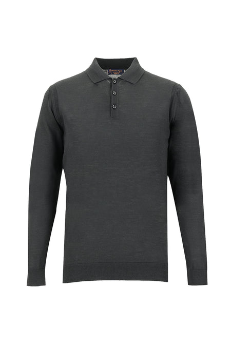 Siyah Polo Yaka Regular Fit Yünlü Triko Kazak