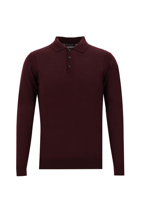 Koyu Bordo Polo Yaka Regular Fit Yünlü Triko Kazak