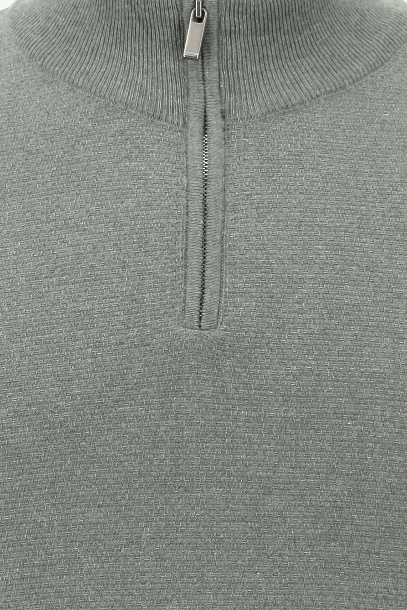 Orta Gri Melanj Yarım Balıkçı Yaka Regular Fit Fermuarlı Pamuklu Triko Kazak