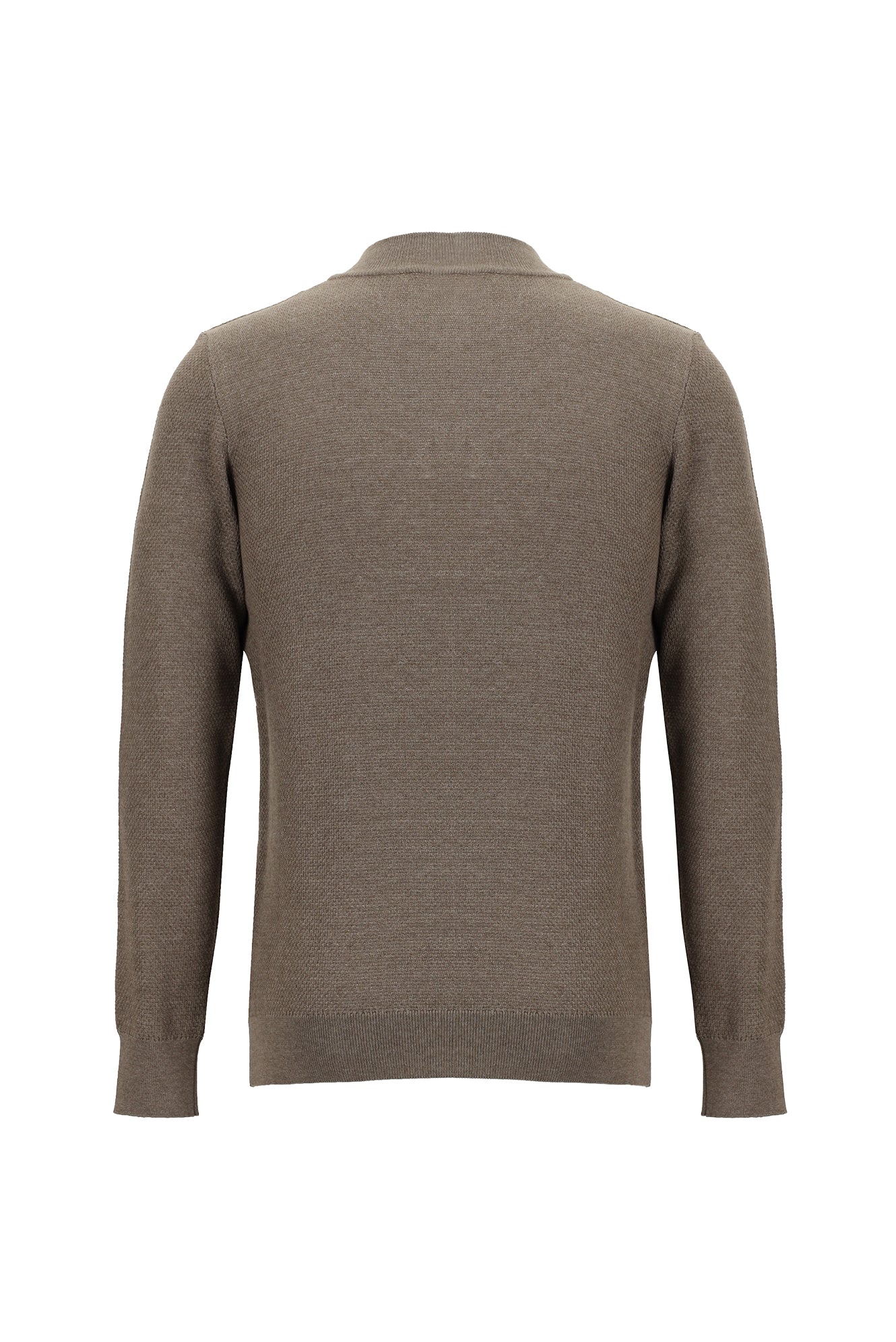 Açık Kahve Melanj Yarım Balıkçı Yaka Regular Fit Fermuarlı Pamuklu Triko Kazak