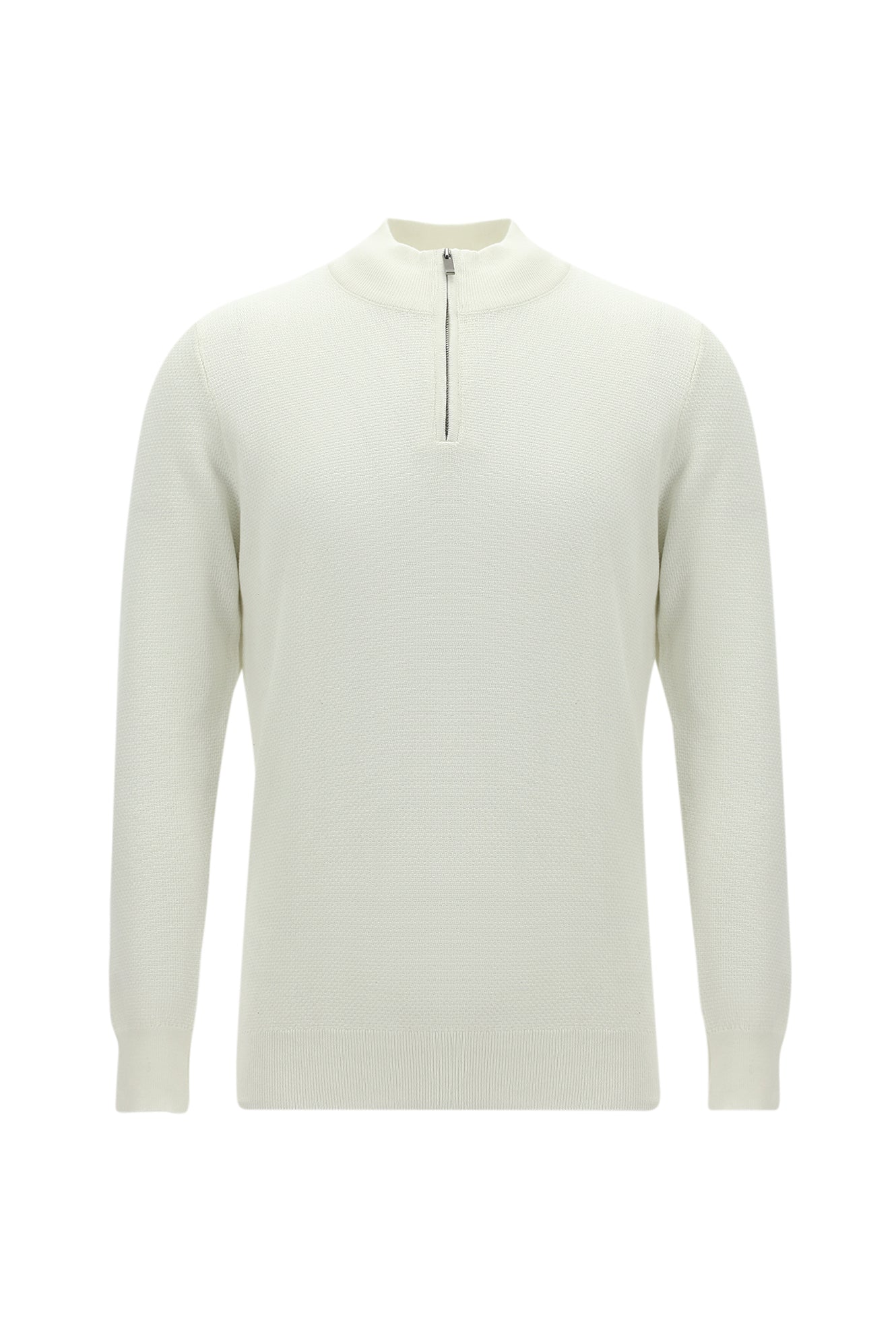 Ekru Yarım Balıkçı Yaka Regular Fit Fermuarlı Pamuklu Triko Kazak