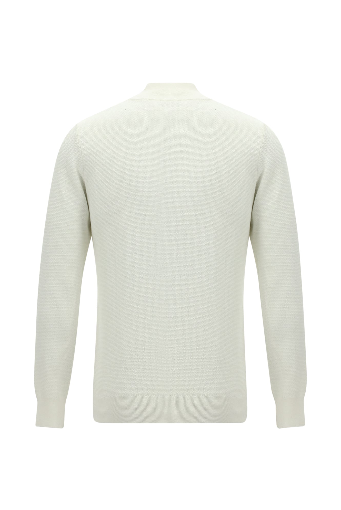 Ekru Yarım Balıkçı Yaka Regular Fit Fermuarlı Pamuklu Triko Kazak