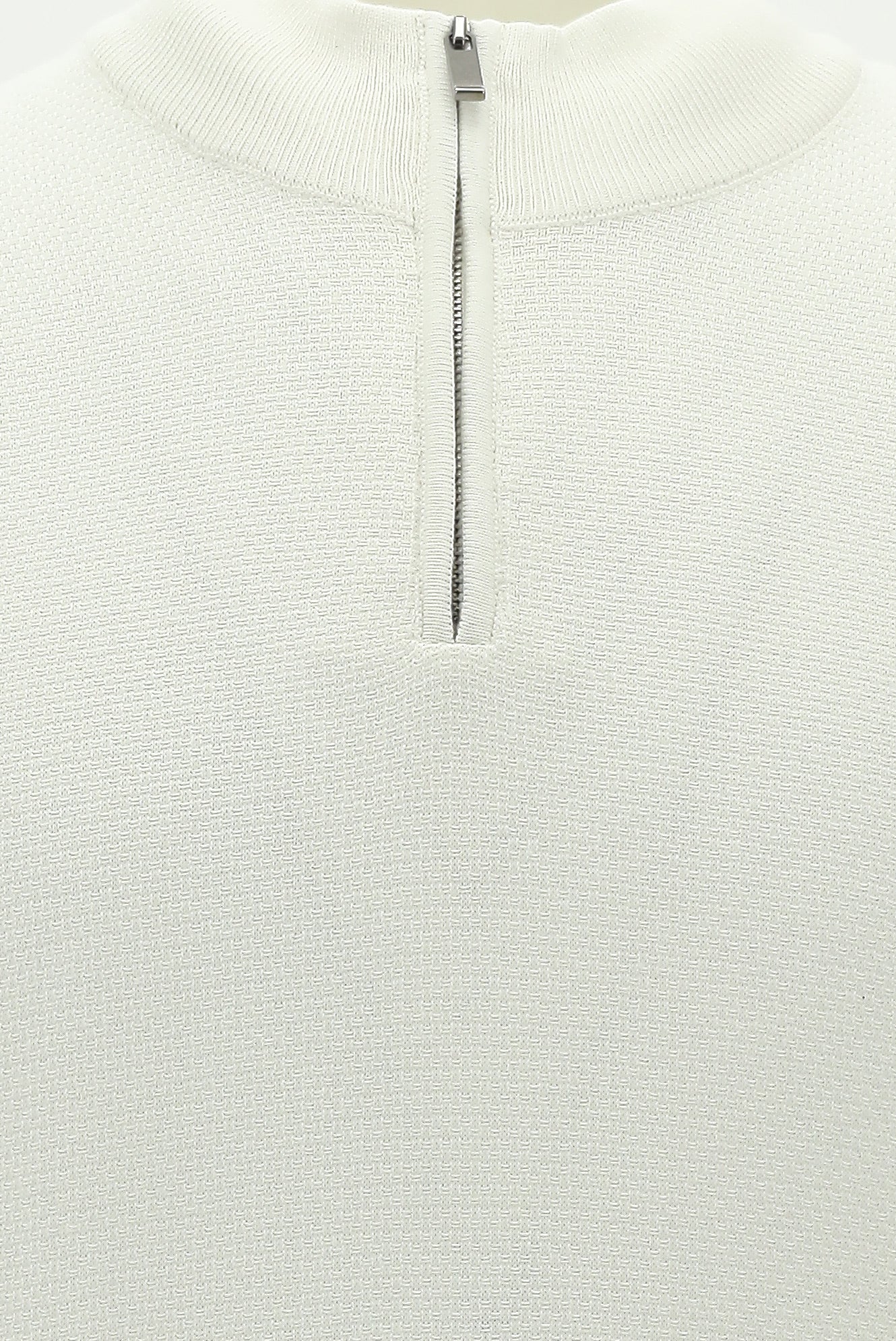 Ekru Yarım Balıkçı Yaka Regular Fit Fermuarlı Pamuklu Triko Kazak