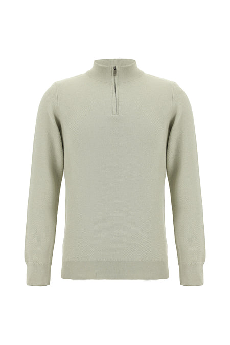 Taş Yarım Balıkçı Yaka Regular Fit Fermuarlı Pamuklu Triko Kazak