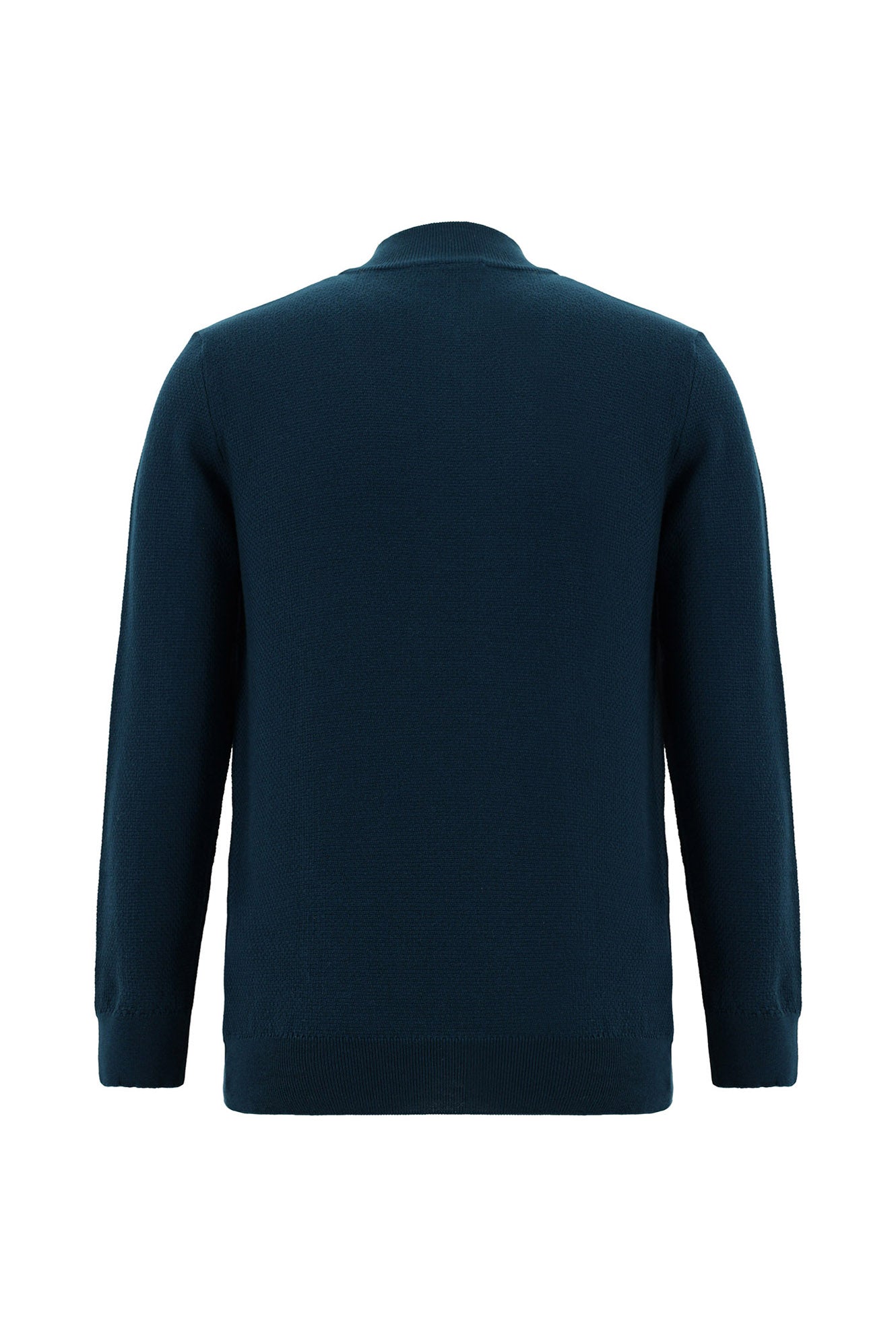 Koyu Petrol Yarım Balıkçı Yaka Regular Fit Fermuarlı Pamuklu Triko Kazak