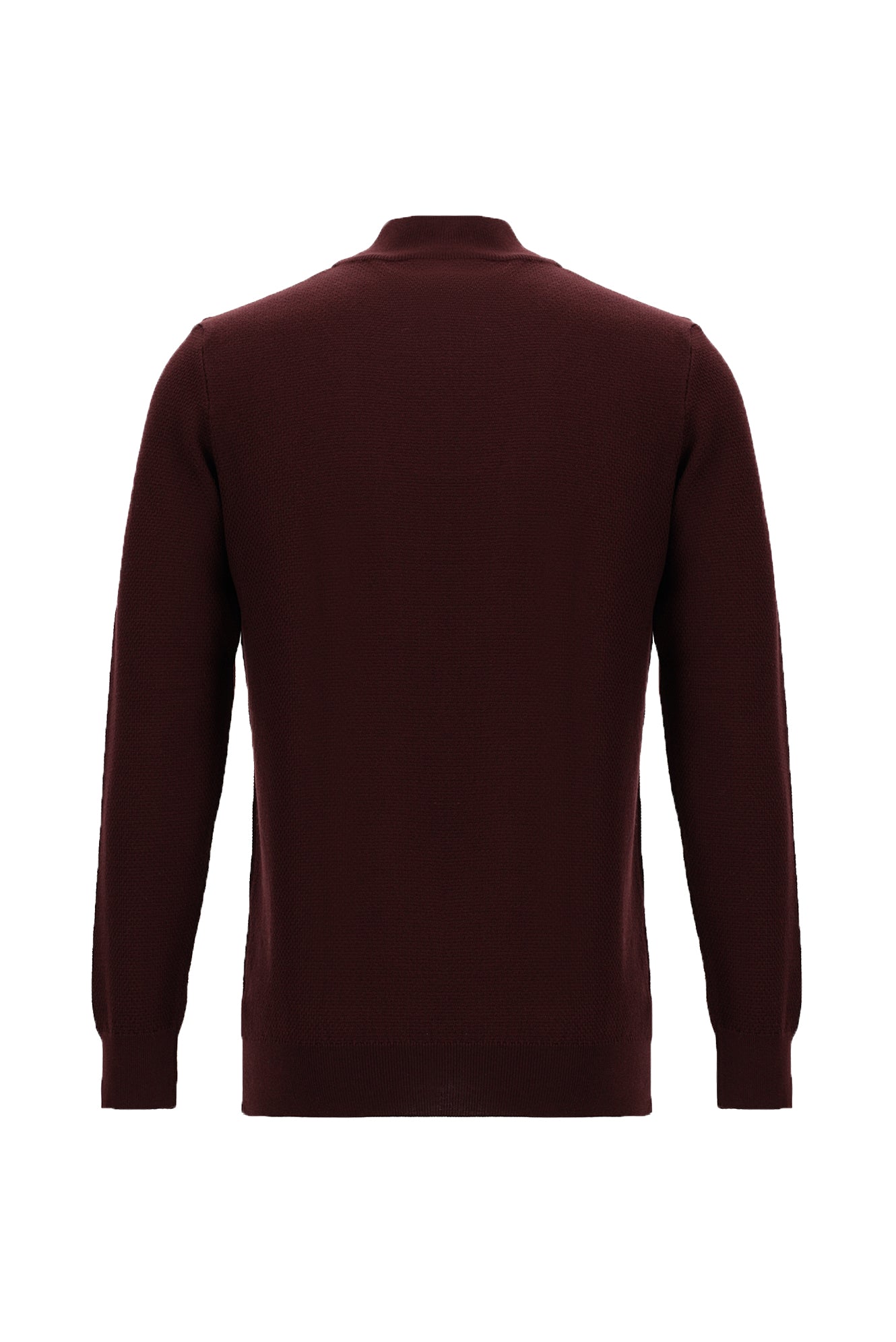 Koyu Bordo Yarım Balıkçı Yaka Regular Fit Fermuarlı Pamuklu Triko Kazak