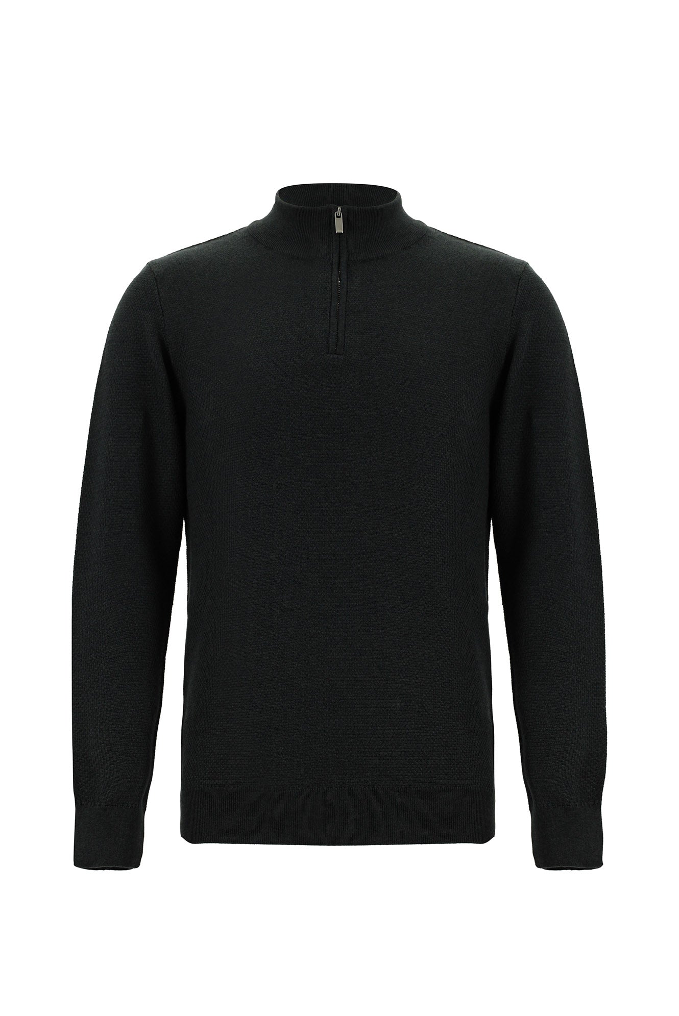 Koyu Antrasit Melanj Yarım Balıkçı Yaka Regular Fit Fermuarlı Pamuklu Triko Kazak