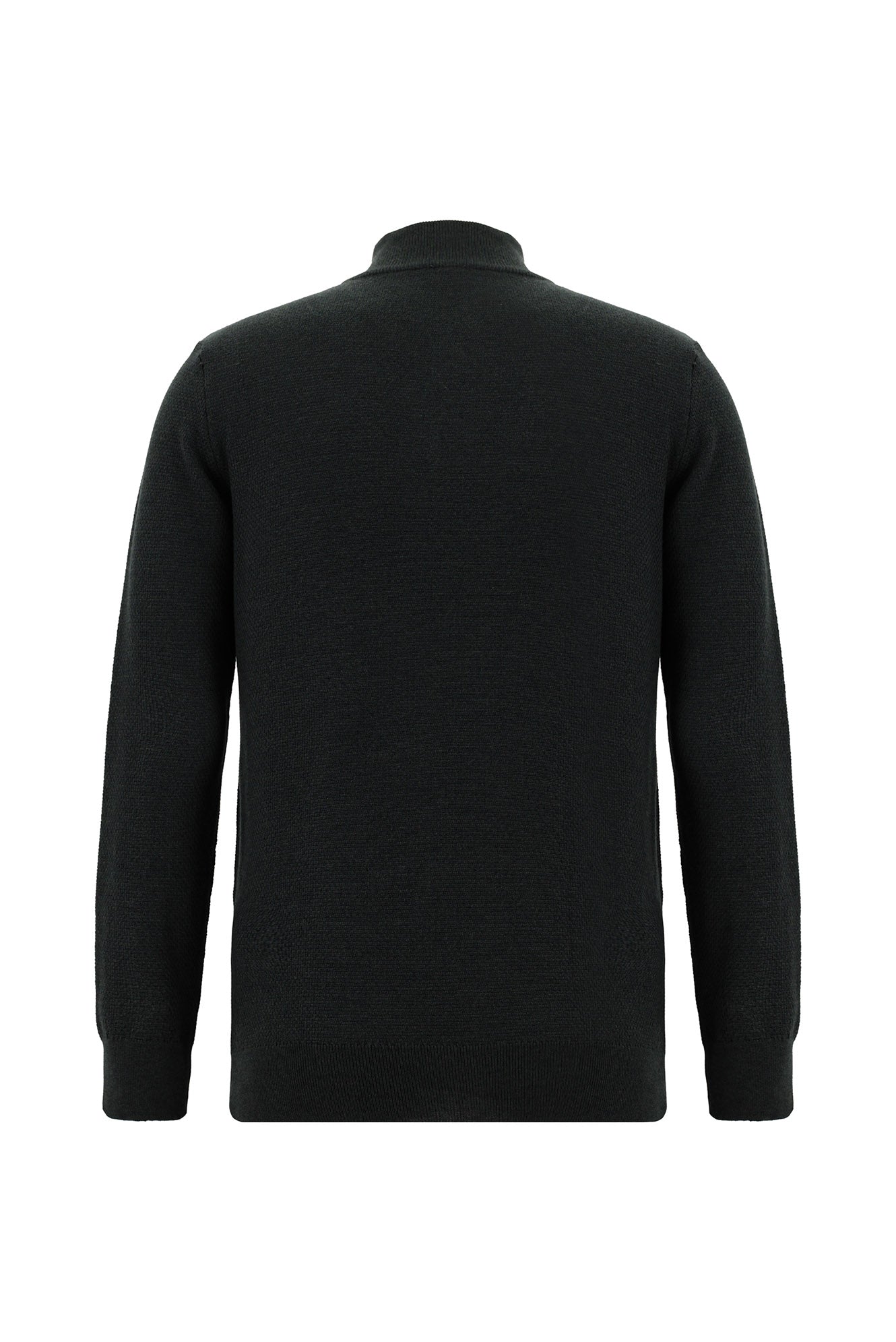 Koyu Antrasit Melanj Yarım Balıkçı Yaka Regular Fit Fermuarlı Pamuklu Triko Kazak