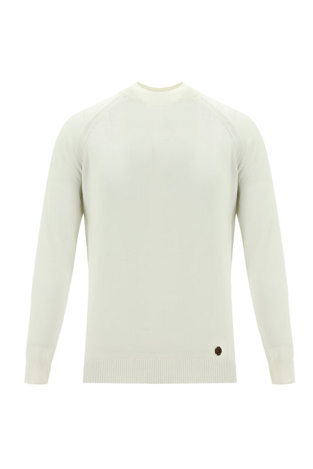 Ekru Yarım Balıkçı Yaka Slim Fit Dar Kesim Triko Kazak