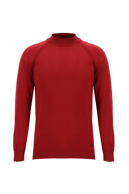 Koyu Kırmızı Yarım Balıkçı Yaka Slim Fit Dar Kesim Triko Kazak