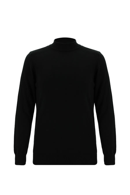 Siyah Yarım Balıkçı Yaka Slim Fit Dar Kesim Pamuklu Triko Kazak