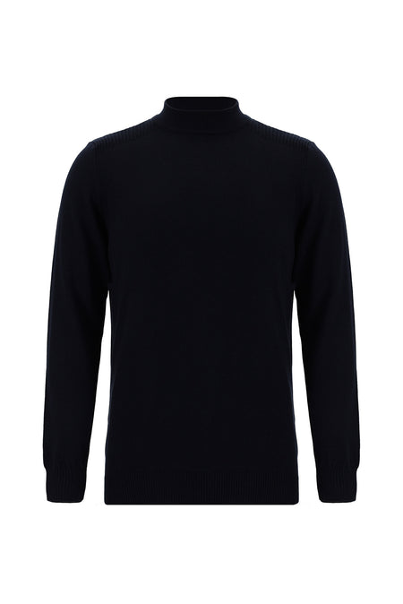 Koyu Lacivert Yarım Balıkçı Yaka Slim Fit Dar Kesim Pamuklu Triko Kazak