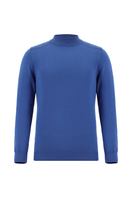 Koyu Mavi Yarım Balıkçı Yaka Slim Fit Dar Kesim Pamuklu Triko Kazak