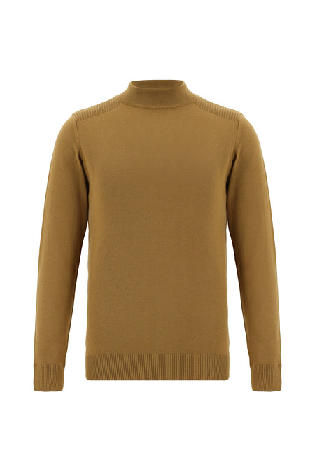 Camel Yarım Balıkçı Yaka Slim Fit Dar Kesim Pamuklu Triko Kazak