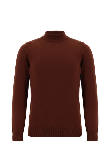 Kiremit Yarım Balıkçı Yaka Slim Fit Dar Kesim Pamuklu Triko Kazak