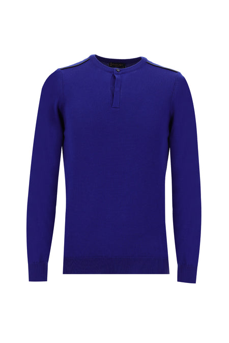 Saks Mavi Bisiklet Yaka Slim Fit Dar Kesim Pamuklu Triko Kazak