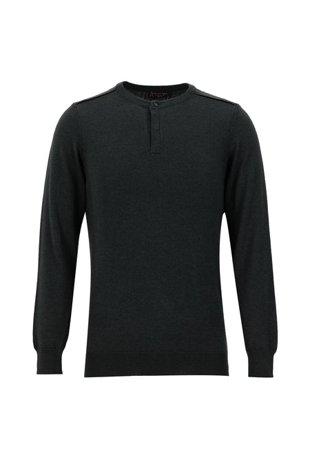 Koyu Antrasit Melanj Bisiklet Yaka Slim Fit Dar Kesim Pamuklu Triko Kazak