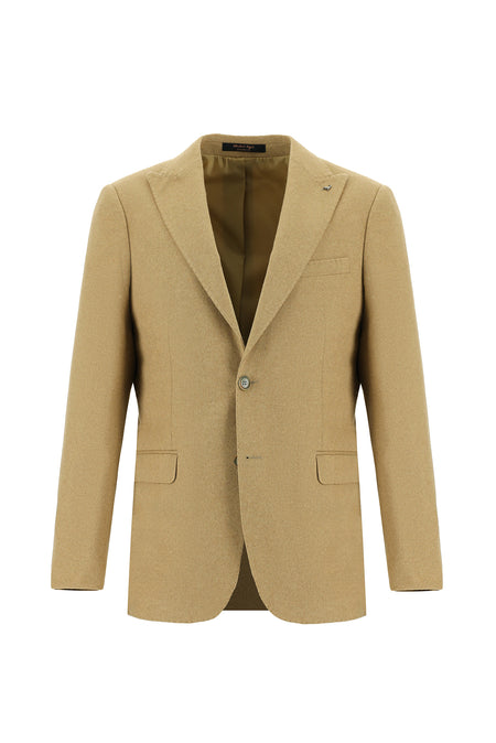 Koyu Bej Slim Fit Dar Kesim Yünlü Klasik Ceket