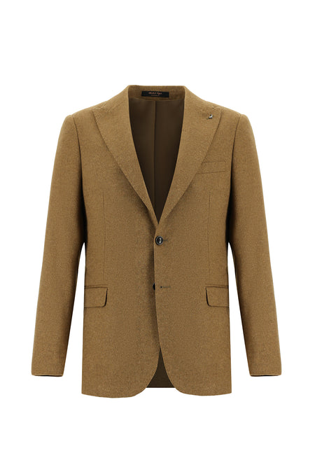 Camel Slim Fit Dar Kesim Yünlü Klasik Ceket