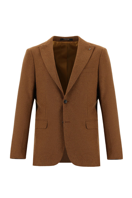 Taba Slim Fit Dar Kesim Yünlü Klasik Ceket