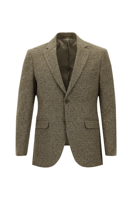 Koyu Vizon Slim Fit Dar Kesim İtalyan Desenli Yünlü Ceket